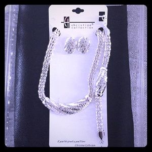 Three piece silver rhinestone necklace set